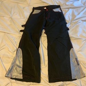 SINNAMON SINISTER pants, size 3. Black with red stitching and silver accents